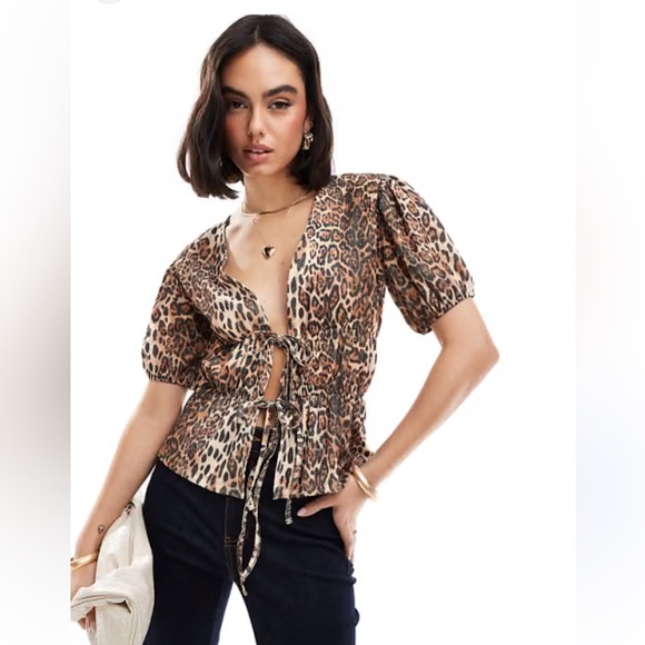 ASOS Leopard Print Puff Sleeve Blouse & Pants Set 🐾